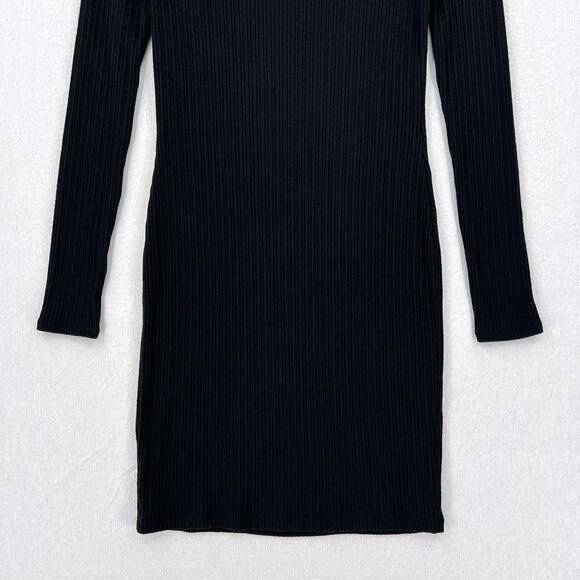 ENZA COSTA Long Sleeve Dress Womens Medium Black Scoop Stretch Rib Knit NEW - Picture 6 of 14